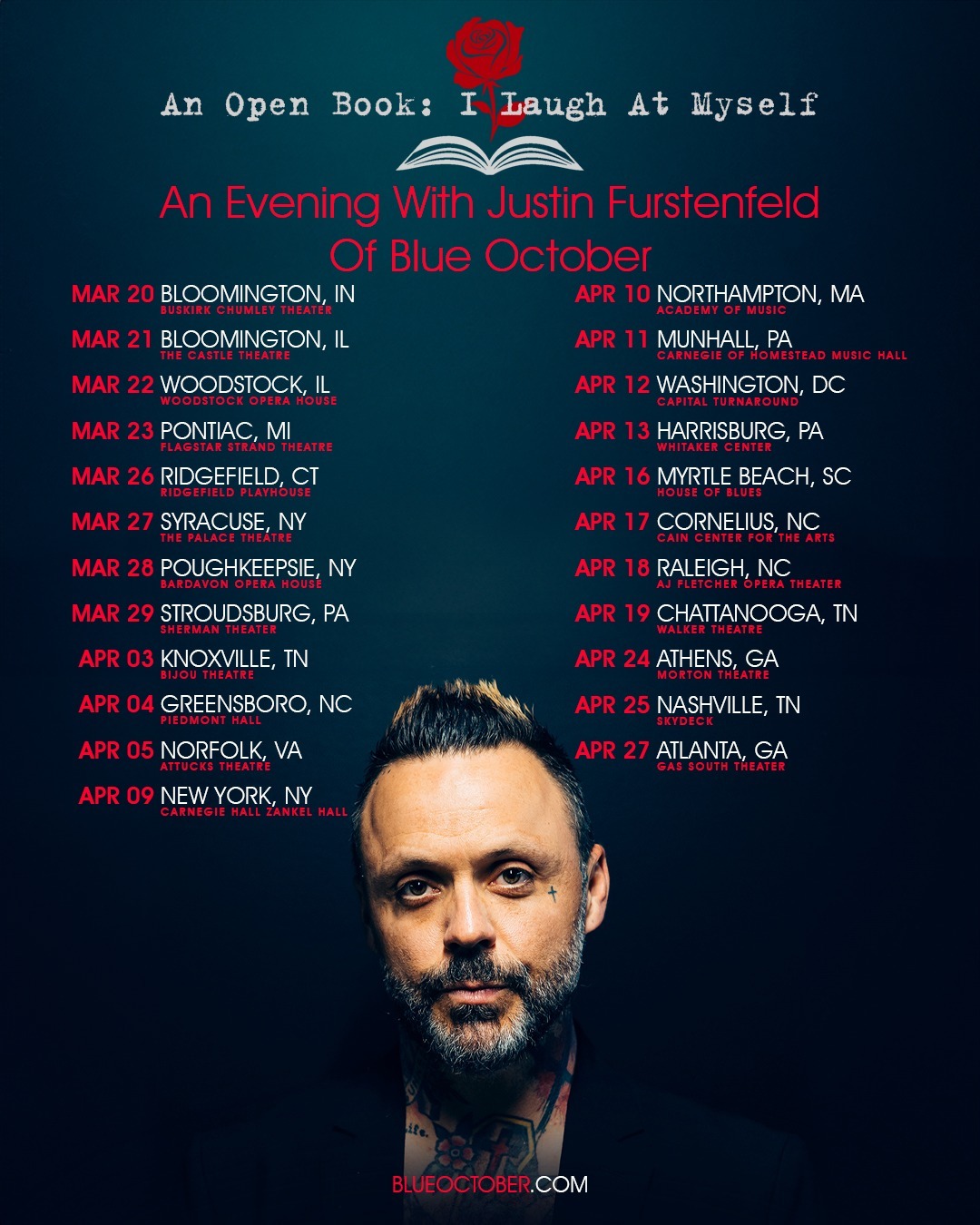 Justin Furstenfeld An Open Book: I Laugh At Myself Tour Poster 2025